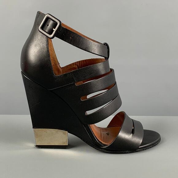 GIVENCHY Size 6.5 Black Metal Wedge Sandals - Picture 1 of 7